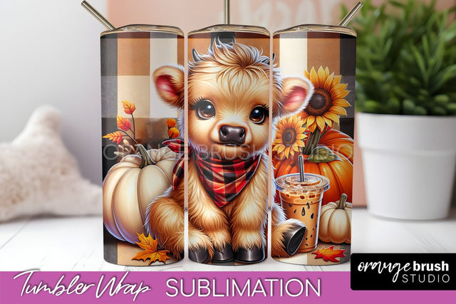 Cute Highland Cow Tumbler Wrap - Fall Tumbler Sublimation Sublimation OrangeBrushStudio 
