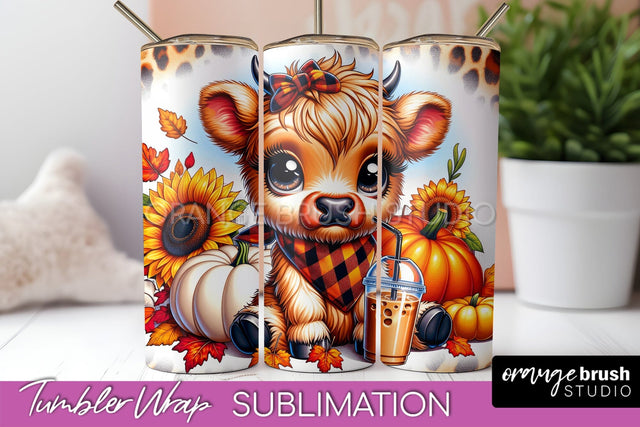 Cute Highland Cow Tumbler Wrap - Fall Tumbler Sublimation Sublimation OrangeBrushStudio 