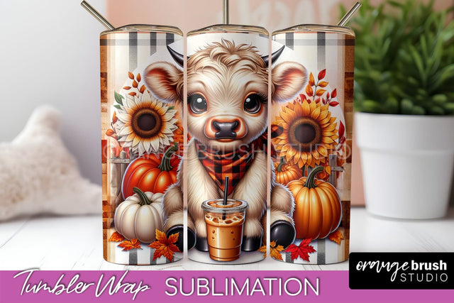Cute Highland Cow Tumbler Wrap - Fall Tumbler Sublimation Sublimation OrangeBrushStudio 