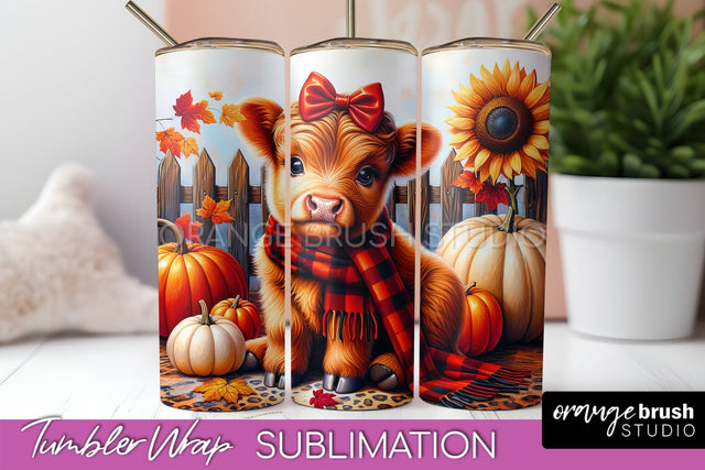 Cute Highland Cow Tumbler Wrap - Fall Tumbler Sublimation Sublimation OrangeBrushStudio 