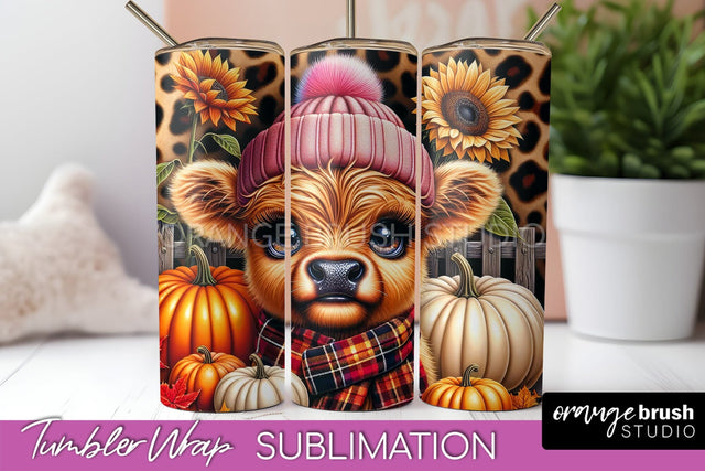 Cute Highland Cow Tumbler Wrap - Fall Tumbler Sublimation Sublimation OrangeBrushStudio 
