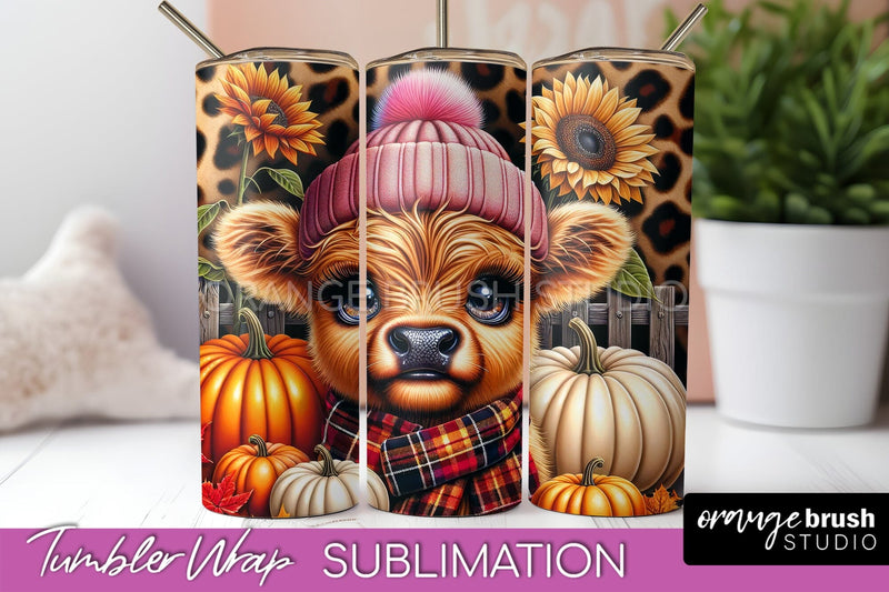 Cute Highland Cow Tumbler Wrap - Fall Tumbler Sublimation - So Fontsy