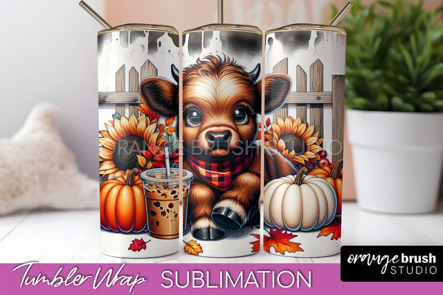 Cute Highland Cow Tumbler Wrap - Fall Tumbler Sublimation Sublimation OrangeBrushStudio 