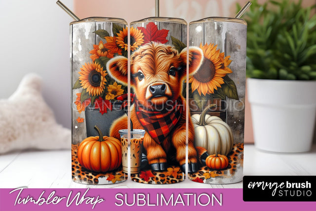 Cute Highland Cow Tumbler Wrap - Fall Tumbler Sublimation Sublimation OrangeBrushStudio 
