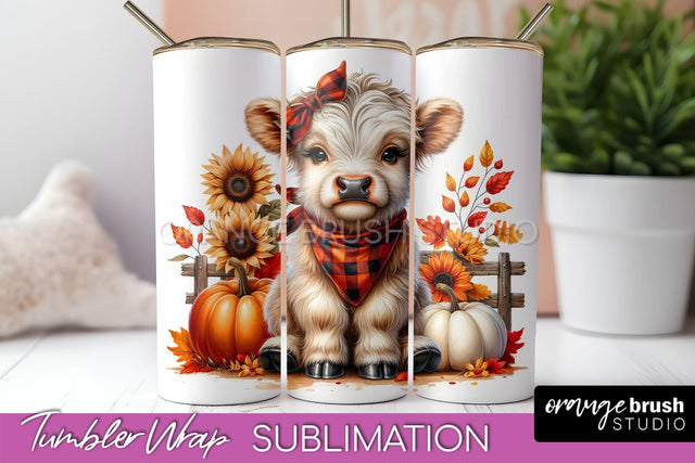 Cute Highland Cow Tumbler Wrap - Fall Tumbler Sublimation Sublimation OrangeBrushStudio 