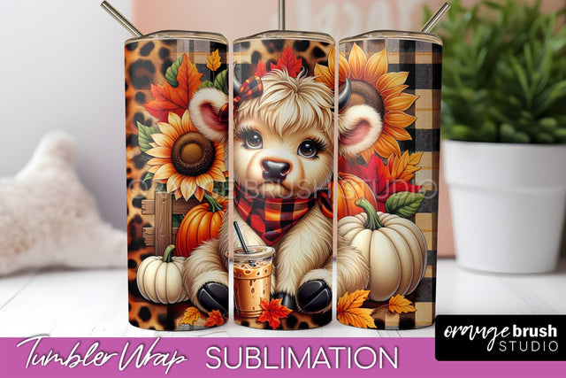 Cute Highland Cow Tumbler Wrap - Fall Tumbler Sublimation Sublimation OrangeBrushStudio 