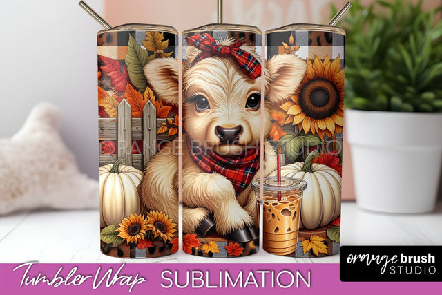 Cute Highland Cow Tumbler Wrap - Fall Tumbler Sublimation Sublimation OrangeBrushStudio 
