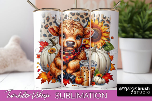 Cute Highland Cow Tumbler Wrap - Fall Tumbler Sublimation Sublimation OrangeBrushStudio 