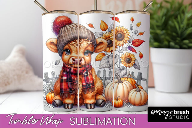 Cute Highland Cow Tumbler Wrap - Fall Tumbler Sublimation Sublimation OrangeBrushStudio 