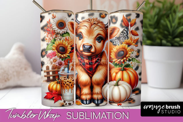 Cute Highland Cow Tumbler Wrap - Fall Tumbler Sublimation Sublimation OrangeBrushStudio 
