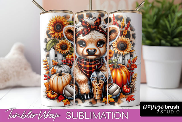 Cute Highland Cow Tumbler Wrap - Fall Tumbler Sublimation Sublimation OrangeBrushStudio 
