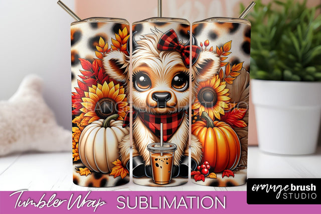 Cute Highland Cow Tumbler Wrap - Fall Tumbler Sublimation Sublimation OrangeBrushStudio 