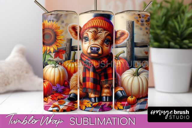 Cute Highland Cow Tumbler Wrap - Fall Tumbler Sublimation Sublimation OrangeBrushStudio 