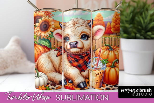 Cute Highland Cow Tumbler Wrap - Fall Tumbler Sublimation Sublimation OrangeBrushStudio 