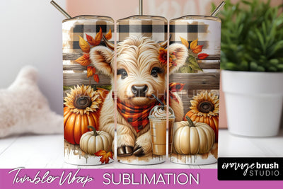 Cute Highland Cow Tumbler Wrap - Fall Tumbler Sublimation Sublimation OrangeBrushStudio 
