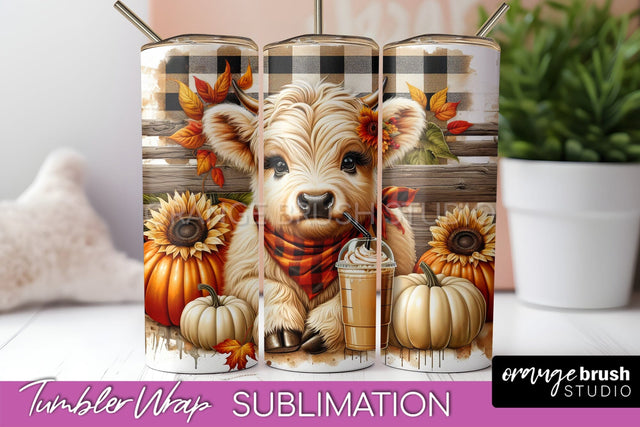Cute Highland Cow Tumbler Wrap - Fall Tumbler Sublimation Sublimation OrangeBrushStudio 