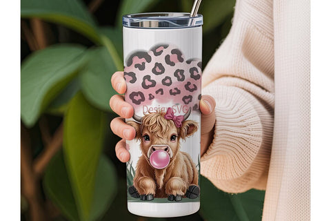 Cute Highland Cow Tumbler Wrap Sublimation DesignSVG 