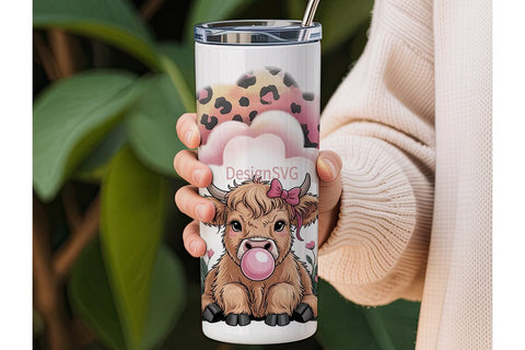 Cute Highland Cow Tumbler Wrap Sublimation DesignSVG 