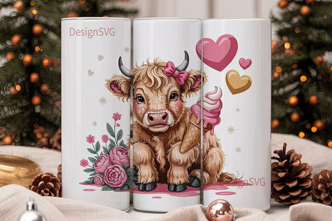 Cute Highland Cow Tumbler Wrap Sublimation DesignSVG 