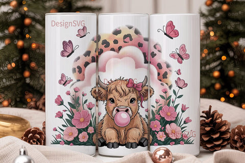 Cute Highland Cow Tumbler Wrap Sublimation DesignSVG 