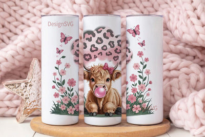 Cute Highland Cow Tumbler Wrap Sublimation DesignSVG 