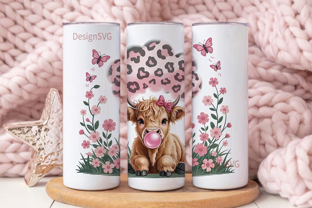 Cute Highland Cow Tumbler Wrap Sublimation DesignSVG 