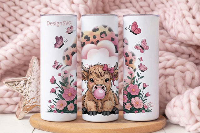 Cute Highland Cow Tumbler Wrap Sublimation DesignSVG 