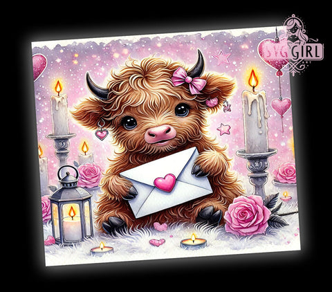Cute Highland Cow Valentine Floral Tumbler Wrap, Cute Valentine’s Day Tumbler, 20oz Tumbler Wrap, Sublimation Drinkware, Cow Lover Gift, Floral Cow Decor, Valentine Gift Mug Sublimation SvggirlplusArt 