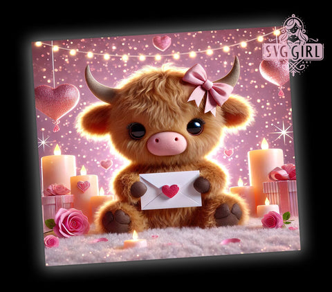 Cute Highland Cow Valentine Floral Tumbler Wrap, Cute Valentine’s Day Tumbler, 20oz Tumbler Wrap, Sublimation Drinkware, Cow Lover Gift, Floral Cow Decor, Valentine Gift Mug Sublimation SvggirlplusArt 