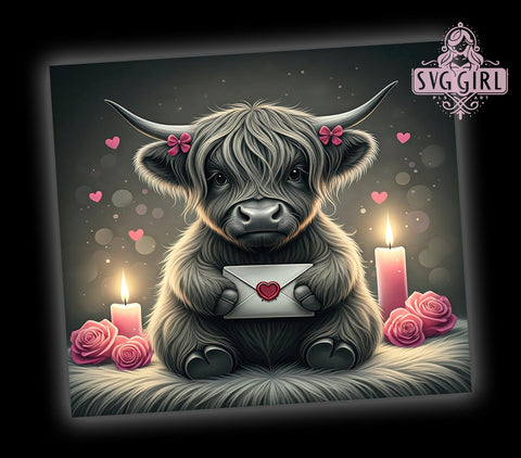 Cute Highland Cow Valentine Floral Tumbler Wrap, Cute Valentine’s Day Tumbler, 20oz Tumbler Wrap, Sublimation Drinkware, Cow Lover Gift, Floral Cow Decor, Valentine Gift Mug Sublimation SvggirlplusArt 
