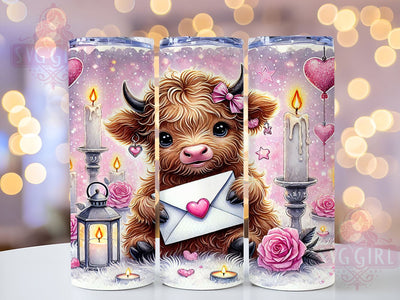 Cute Highland Cow Valentine Floral Tumbler Wrap, Cute Valentine’s Day Tumbler, 20oz Tumbler Wrap, Sublimation Drinkware, Cow Lover Gift, Floral Cow Decor, Valentine Gift Mug Sublimation SvggirlplusArt 