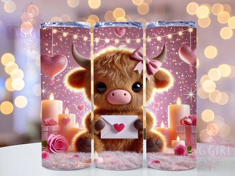 Cute Highland Cow Valentine Floral Tumbler Wrap, Cute Valentine’s Day Tumbler, 20oz Tumbler Wrap, Sublimation Drinkware, Cow Lover Gift, Floral Cow Decor, Valentine Gift Mug Sublimation SvggirlplusArt 