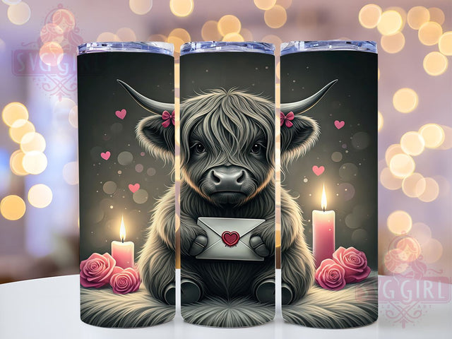 Cute Highland Cow Valentine Floral Tumbler Wrap, Cute Valentine’s Day Tumbler, 20oz Tumbler Wrap, Sublimation Drinkware, Cow Lover Gift, Floral Cow Decor, Valentine Gift Mug Sublimation SvggirlplusArt 