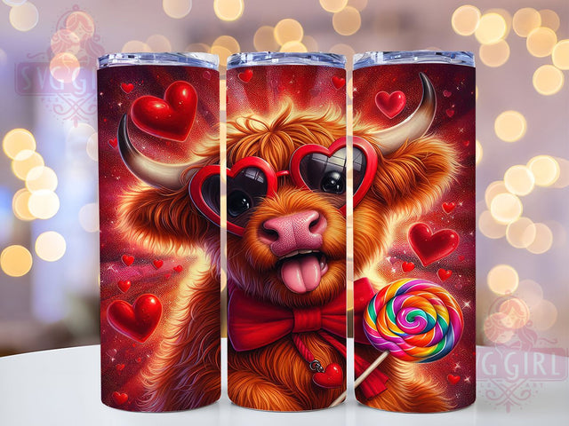 Cute Highland Cow Valentine Tumbler, Cute Cow Love Pattern, Rustic Valentine Design, 20Oz Sublimation Wrap, Sweet Cow Art, Country Valentine Texture, Tumbler Sublimation Sublimation SvggirlplusArt 