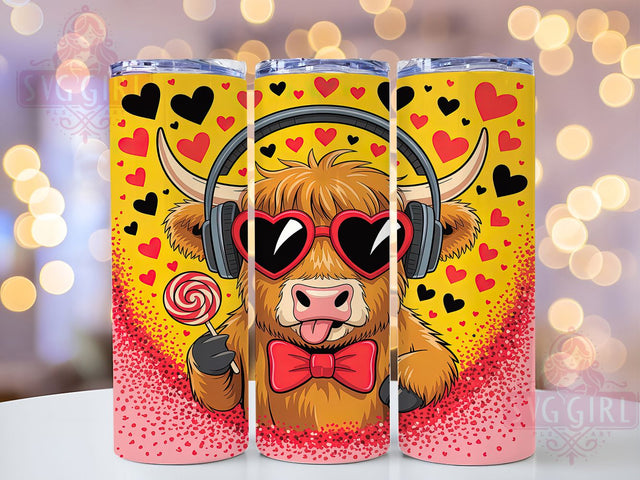 Cute Highland Cow Valentine Tumbler, Cute Cow Love Pattern, Rustic Valentine Design, 20Oz Sublimation Wrap, Sweet Cow Art, Country Valentine Texture, Tumbler Sublimation Sublimation SvggirlplusArt 