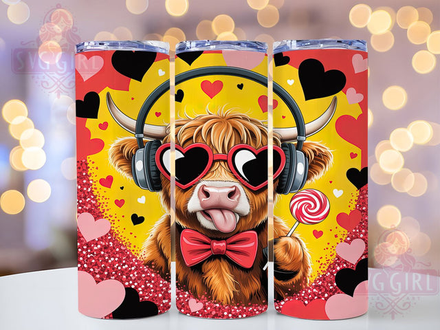 Cute Highland Cow Valentine Tumbler, Cute Cow Love Pattern, Rustic Valentine Design, 20Oz Sublimation Wrap, Sweet Cow Art, Country Valentine Texture, Tumbler Sublimation Sublimation SvggirlplusArt 