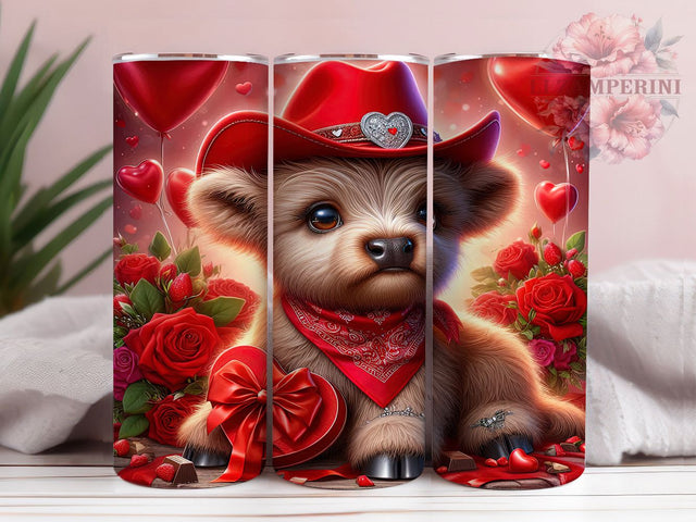 Cute Highland Cow Valentine Tumbler, Cute Cow Wrap, Farmhouse Hearts Cup, Romantic Sublimation Design, Valentine Gift Tumbler, Sweet Highland Cow Wrap, Adorable Love Cup Sublimation Li Zamperini 
