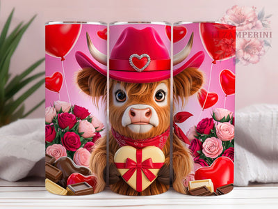 Cute Highland Cow Valentine Tumbler, Cute Cow Wrap, Farmhouse Hearts Cup, Romantic Sublimation Design, Valentine Gift Tumbler, Sweet Highland Cow Wrap, Adorable Love Cup Sublimation Li Zamperini 