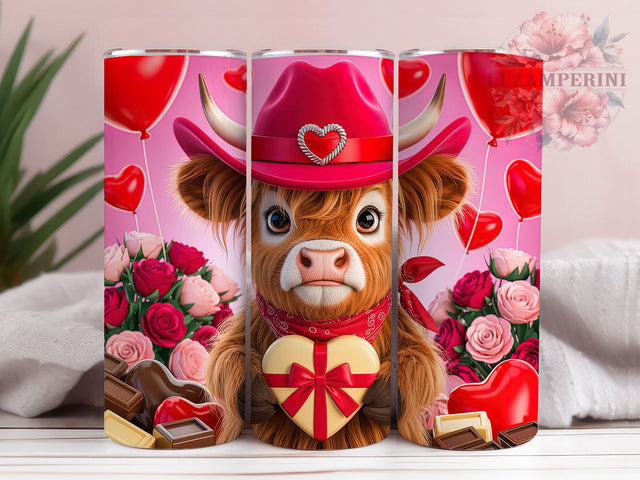 Cute Highland Cow Valentine Tumbler, Cute Cow Wrap, Farmhouse Hearts Cup, Romantic Sublimation Design, Valentine Gift Tumbler, Sweet Highland Cow Wrap, Adorable Love Cup Sublimation Li Zamperini 