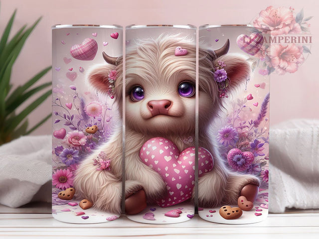 Cute Highland Cow Valentine Tumbler, Valentine Cookie, Cute Wrap, Sublimation Art, 20oz Tumbler, Love Theme, Farm Style Sublimation Li Zamperini 