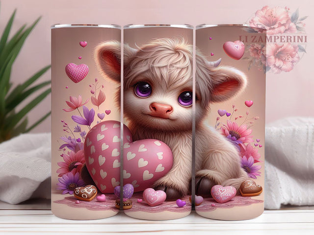 Cute Highland Cow Valentine Tumbler, Valentine Cookie, Cute Wrap, Sublimation Art, 20oz Tumbler, Love Theme, Farm Style Sublimation Li Zamperini 