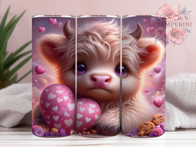 Cute Highland Cow Valentine Tumbler, Valentine Cookie, Cute Wrap, Sublimation Art, 20oz Tumbler, Love Theme, Farm Style Sublimation Li Zamperini 