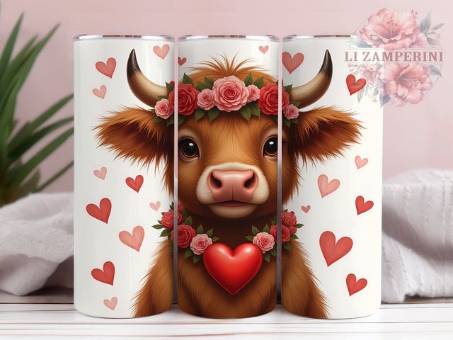 Cute Highland Cow Valentine's 20oz Tumbler, Valentine's Day Gift, 20oz Tumbler Wrap, Sublimation Design, Cute Cow Art, Animal Lover Gift, Farmhouse Decor Sublimation Li Zamperini 