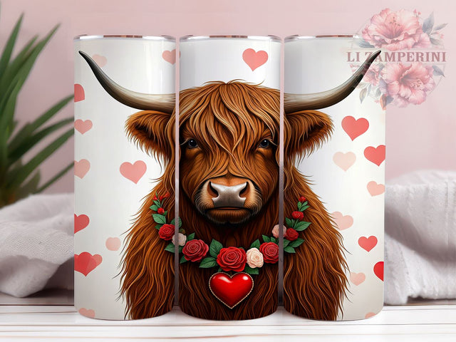 Cute Highland Cow Valentine's 20oz Tumbler, Valentine's Day Gift, 20oz Tumbler Wrap, Sublimation Design, Cute Cow Art, Animal Lover Gift, Farmhouse Decor Sublimation Li Zamperini 