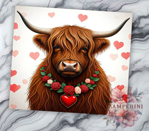 Cute Highland Cow Valentine's 20oz Tumbler, Valentine's Day Gift, 20oz Tumbler Wrap, Sublimation Design, Cute Cow Art, Animal Lover Gift, Farmhouse Decor Sublimation Li Zamperini 