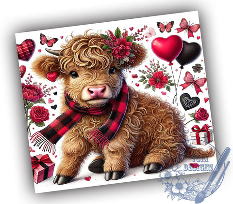Cute Highland Cow Valentine's Day Tumbler, Valentine's Day Wrap, 20oz Sublimation Tumbler, Cute Cow Gift, Farm Animal Drinkware, Love Themed Tumbler, Unique Valentine's Gift Sublimation ToriDesigns 