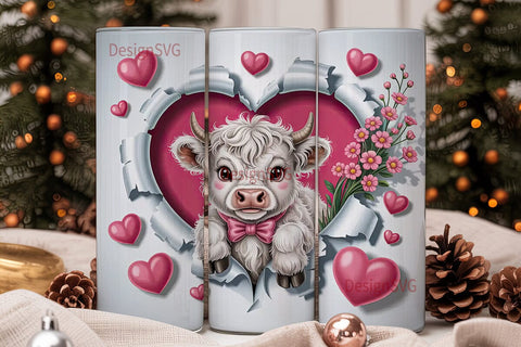 Cute Highland Cow Valentine's Tumbler Sublimation DesignSVG 