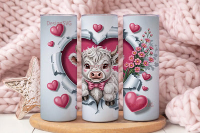 Cute Highland Cow Valentine's Tumbler Sublimation DesignSVG 