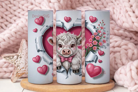 Cute Highland Cow Valentine's Tumbler Sublimation DesignSVG 