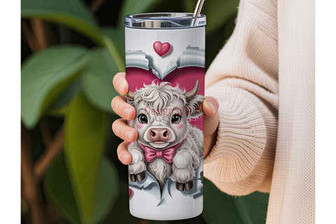 Cute Highland Cow Valentine's Tumbler Sublimation DesignSVG 